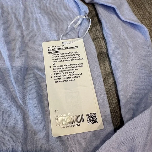 NEW with tags Lululemon Silk-Blend Crewneck Sweater
Pastel Blue sz 10 - Picture 2 of 7
